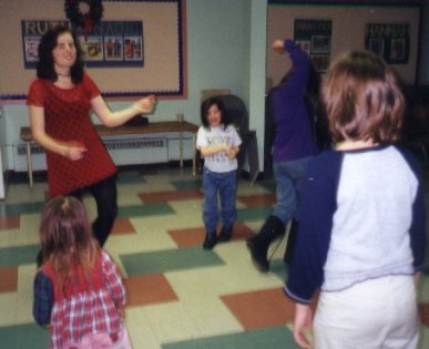 An early training session at Laura's Rainbow Day party